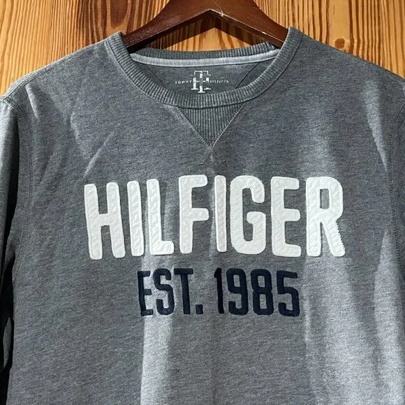 Tommy Hilfiger 1985 Raised Logo Gray Long Sleeve Heavyweight T-Shirt - Picture 3 of 9